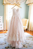 Anneprom Elegant Sweetheart High Low Blush Wedding Dress With White Lace APW0098