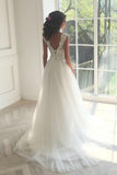 Anneprom Sleeveless Lace White A-Line Sweep Train Wedding Dress APW0102