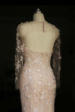 Anneprom Designer Open Back Sheer Flowers Long Sleeve Mermaid Wedding Dress APW0103