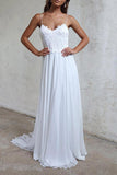 Anneprom Elegant A-Line Straps White Long Chiffon Beach Wedding Dress APW0107