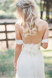 Anneprom Elegant Off-Shoulder Beading Sash Long Chiffon Wedding DressWith Beading APW0108