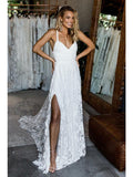 Anneprom A-Line Straps Backless Court Train Lace Beach Wedding Dress APW0109