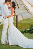 Anneprom Mermaid Lace V-Neck Court Train Beach Wedding Dress APW0110