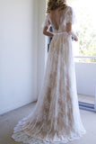 Anneprom Romantic A-Line White Lace Long Wedding Dress With Open Back APW0112