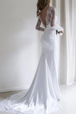 Anneprom Elegant Lace Long Sleeves Mermaid White Long Wedding Dress With Train APW0113