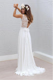 Anneprom Elegant Bowknot Chiffon V-Neck Lace Sleeveless White Wedding Dress APW0117