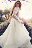 Anneprom Glamorous V Neck Long Sleeves Lace Organza Wedding Dresses  APW0126