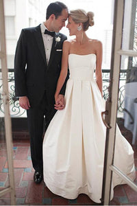 Anneprom Sweetheart Court Train Ivory Satin Wedding Dress With Ruched APW0128