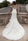 Anneprom Illusion Neckline Lace Mermaid Long Wedding Dresses APW0129  