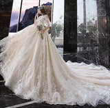 Anneprom Charming Half Sleeves Ball Gown Wedding Dresses, Appliques V Neck Bridal Dress APW0147