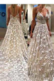 Anneprom Spaghetti Straps Court Train Backless Wedding Dress With Beading APW0154