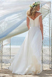Anneprom A-Line Off-The-Shoulder Sweep Train Chiffon Beach Wedding Dress  APW0177