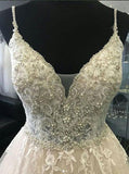 Anneprom A-Line Straps Ivory Tulle Wedding Dress With Appliques Beading APW0178