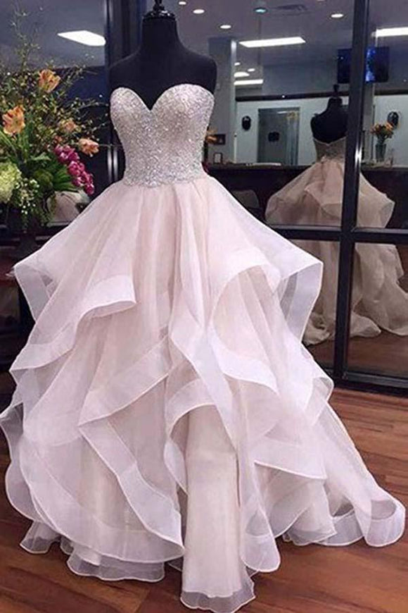 Anneprom  A-Line Sweetheart Floor-Length Organza Wedding Dress With Beading APW0180