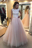 Anneprom A-Line Tulle Sweep Train Wedding Dress With Lace Applique APW0187