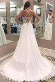 Anneprom A-Line Spaghetti Straps Chiffon Wedding Dress With Lace Split APW0198