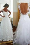 Anneprom Tulle Scoop Neckline A-Line Wedding Dresses With Lace Appliques APW0201