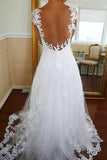 Anneprom Tulle Scoop Neckline A-Line Wedding Dresses With Lace Appliques APW0201