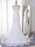 Anneprom Mermaid Sweetheart Sweep Train White Tulle Wedding Dress With Appliques APW0203