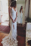 Anneprom Sheath Lace Backless Scoop Sleeveless Split Court Train Wedding Dress APW0204