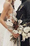 Anneprom A-Line Spaghetti Straps Long Chiffon Wedding Dress With Lace APW0205