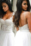 Anneprom Elegant Sweep Train Backless Wedding Dress With Lace Top Spaghetti Straps APW0208