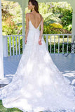 Anneprom A-Line Spaghetti Straps Backless Long Lace Wedding Dress APW0211