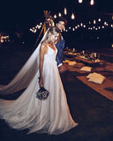Anneprom Spaghetti Strap V Neck Beach Wedding Dresses Backless Bridal Dresses APW0214