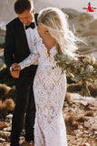 Anneprom Lace Rustic Wedding Dresses Long Sleeve Mermaid Wedding Dress APW0215