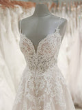 Anneprom Strap V Neck Beach Wedding Dresses Backless Ivory Tulle Wedding Dress APW0221