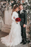 Anneprom A-Line Round Neck Court Train Tulle Wedding Dress With Long Sleeves APW0222