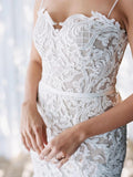 Anneprom Trumpet/Mermaid Spaghetti Straps Lace Wedding Dresses White Rustic Wedding Dress APW0227