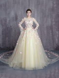 Anneprom Chic A-line Scoop Tulle Modest Applqiue Evening Dress Wedding Dress APW0229
