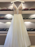 Anneprom A-line Straps Ivory Prom Dress Unique Beading Prom Dresses Long Evening Dress APW0230