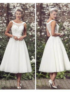 Anneprom Chic A-line Wedding Dresses Scoop Modest Ivory Tea Length Wedding Dress APW0236 