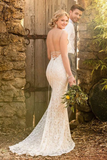 Anneprom Mermaid Spaghetti Straps Backless Ivory Lace Wedding Dress APW0238