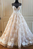 Anneprom Charming Lace Long A Line Prom Dress, Long Wedding Dress With Cap Sleeves APW0247