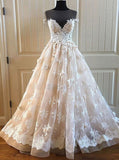 Anneprom Charming Lace Long A Line Prom Dress, Long Wedding Dress With Cap Sleeves APW0247
