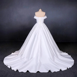 Anneprom Off the Shoulder White Ball Gown Simple Wedding Dress, Satin Bridal Gown APW0258