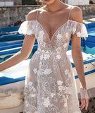 Anneprom A-line Prom Dresses Spaghetti Straps Elegant Lace Long Prom Dress Evening Dresses APW0266