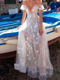 Anneprom A-line Prom Dresses Spaghetti Straps Elegant Lace Long Prom Dress Evening Dresses APW0266