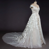 Anneprom Chic Wedding Dress Applique A-line Off-the-shoulder Cheap White Wedding Dresses APW0267