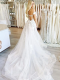 Anneprom White Off-the-Shoulder See Through Chiffon Wedding Gowns Cap Sleeve Lace Bridal Dress APW0268