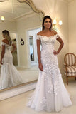 Anneprom Off The Shoulder Sheath Mermaid Wedding Dresses Lace Appliques Wedding Gowns  APW0275