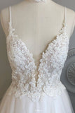 Anneprom A Line Spaghetti Straps Beach Wedding Dresses Lace Wedding Gowns APW0276