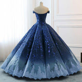 Anneprom Chic Ball Gonws Off-the-Shoulder Ombre Prom Dress Blue Shade Sequins Women Bride Gown Formal Dresses APW0283