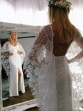 Anneprom Backless Batwing Sleeve Boho Wedding Dresses Mermaid Rustic Wedding Dress APW0287