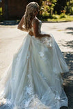 Anneprom A Line Floral Appliques Beach Wedding Dresses Backless Tulle Boho Wedding Gowns APW0289