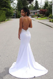 Anneprom Lace Appliques V-Neck Backless White Sweetheart Spaghetti Straps Mermaid Wedding Dress APW0291