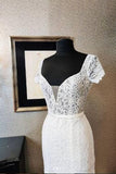 Anneprom Eroidered Lace Cap Sleeves Gown with Satin Belt Wedding Dress with Open Back APW0292